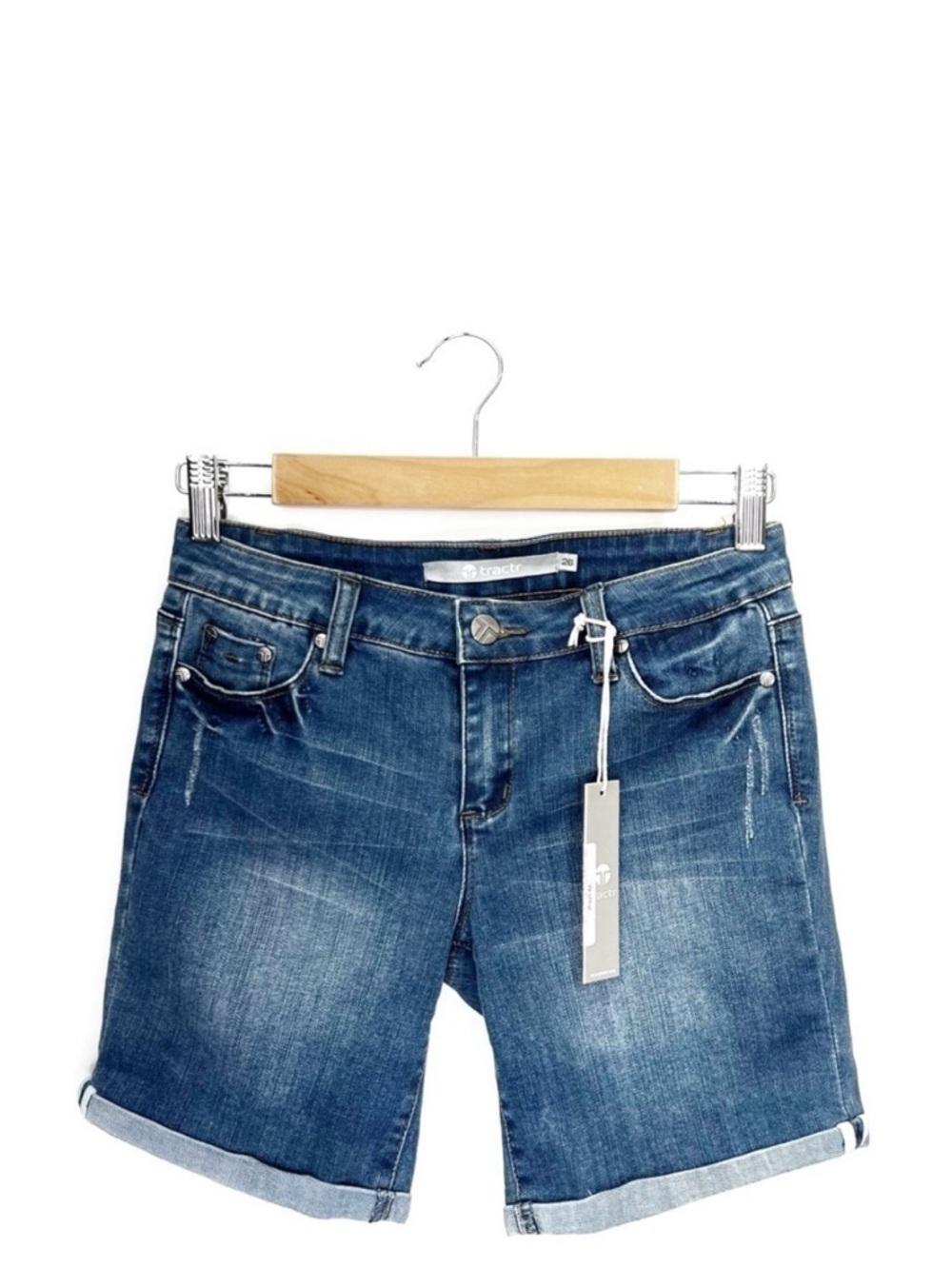 Tractr Jean Shorts Women’s Size 26 = 2 Blue Denim Cut-Offs Mid Rise New NWT